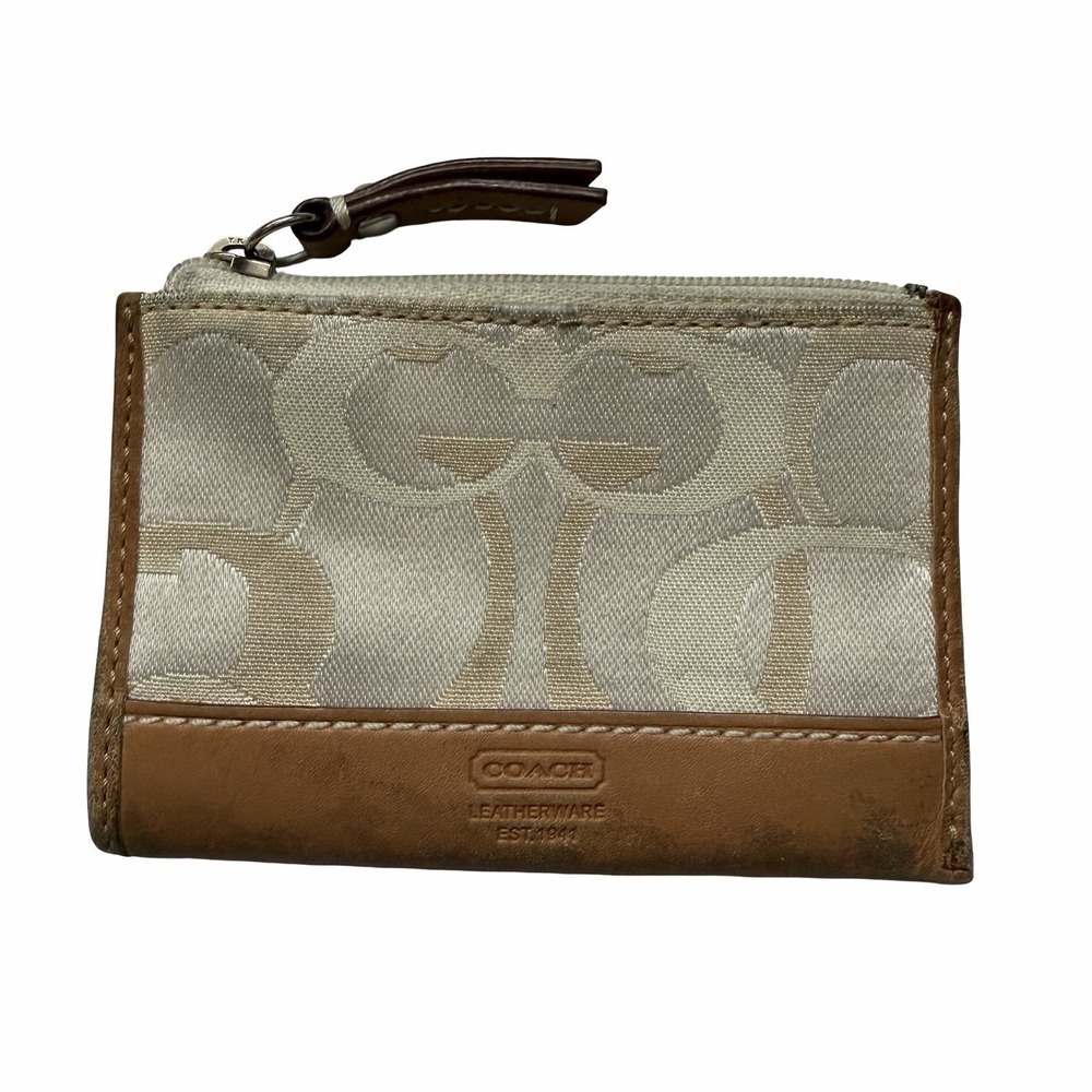 Vintage COACH Signature Canvas‎ Leather Mini Mini Card Wallet Brown Keychain